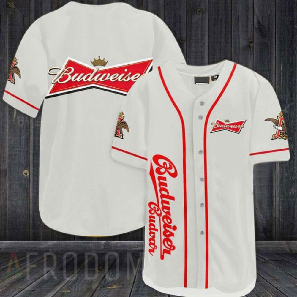 Stylish White Budweiser Beer Baseball Jersey - Perfect for Fans and Collectors - Aopprinter