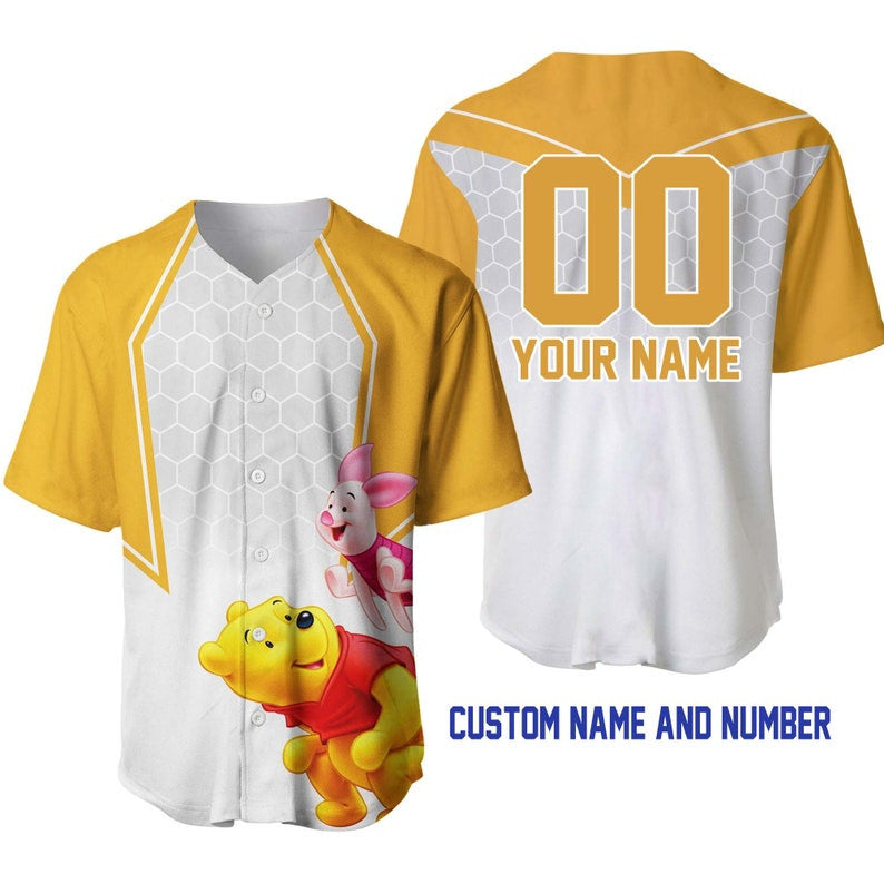 Personalized Winnie The Pooh Piglet Honey Pattern All Over Print Baseball Jersey - Bafud