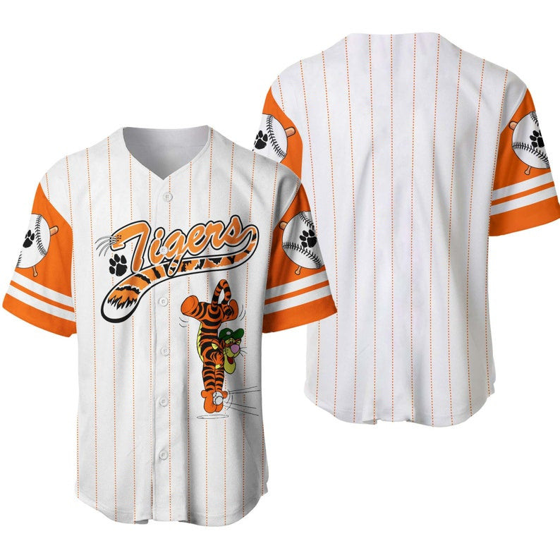 Tigger Tiger Winnie The Pooh All Over Print Pinstripe Baseball Jersey - Bafud