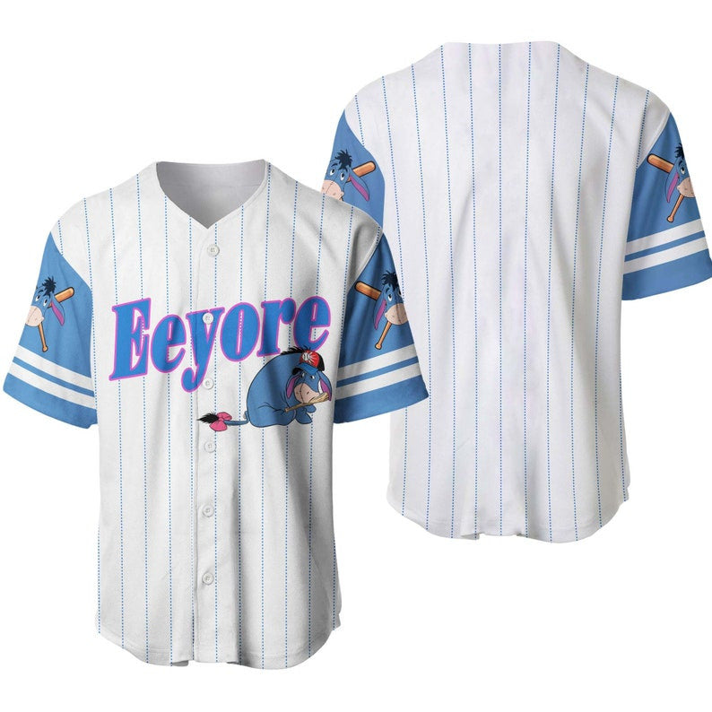 Eeyore Donkey Winnie The Pooh All Over Print Pinstripe Baseball Jersey - Bafud