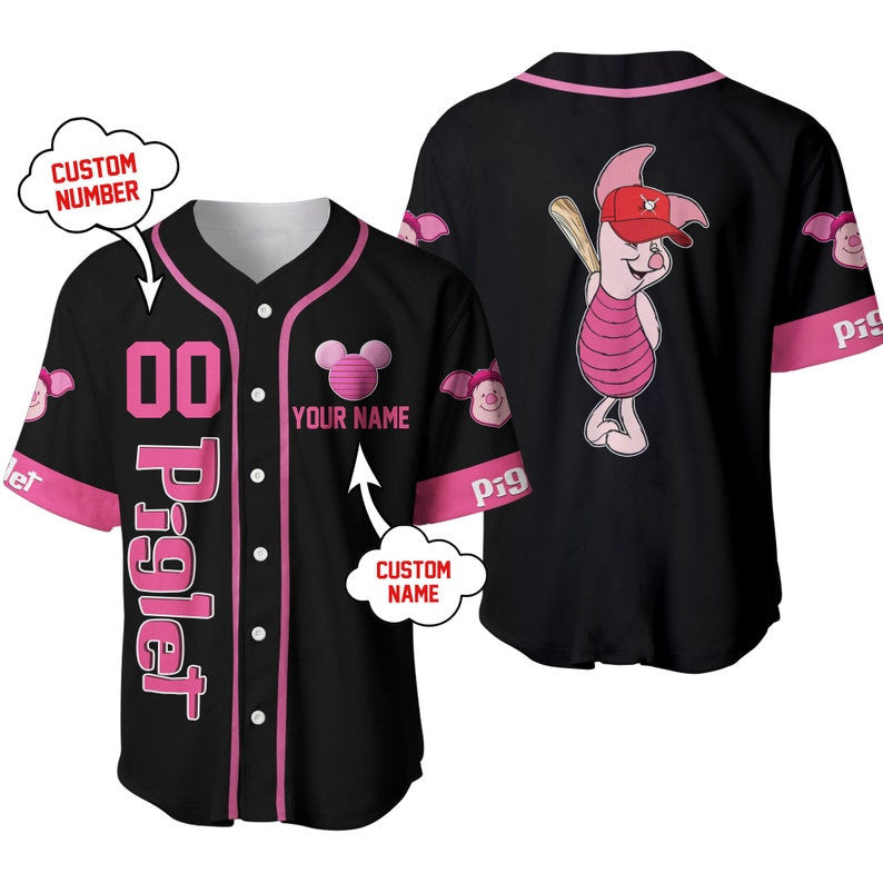 Personalized Piglet Winnie The Pooh Playing Baseball All Over Print Baseball Jersey - Bafud