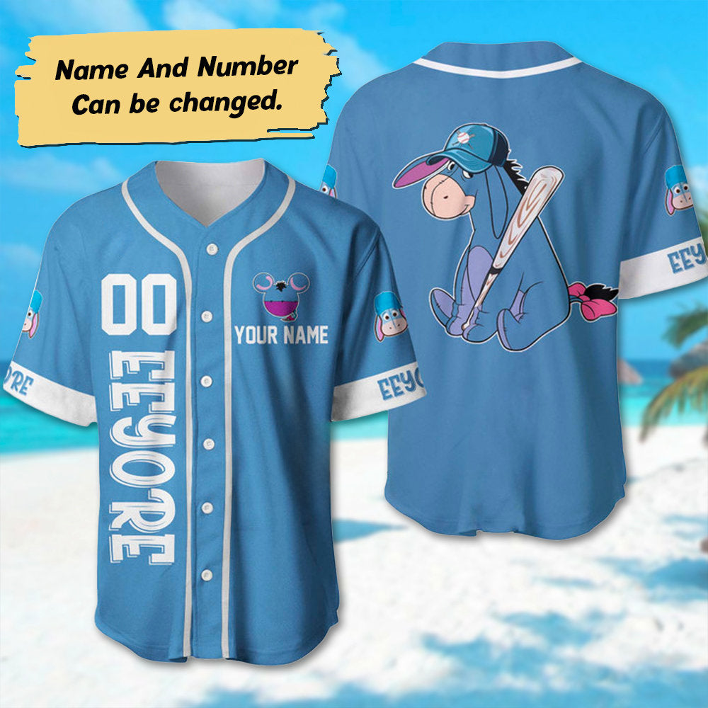 Custom Name & Number Eeyore Baseball Jersey, Personalized Winnie The Pooh Cartoon Characters Shirt, Eeyore Basketball Jersey, Birthday Gift - Bafud