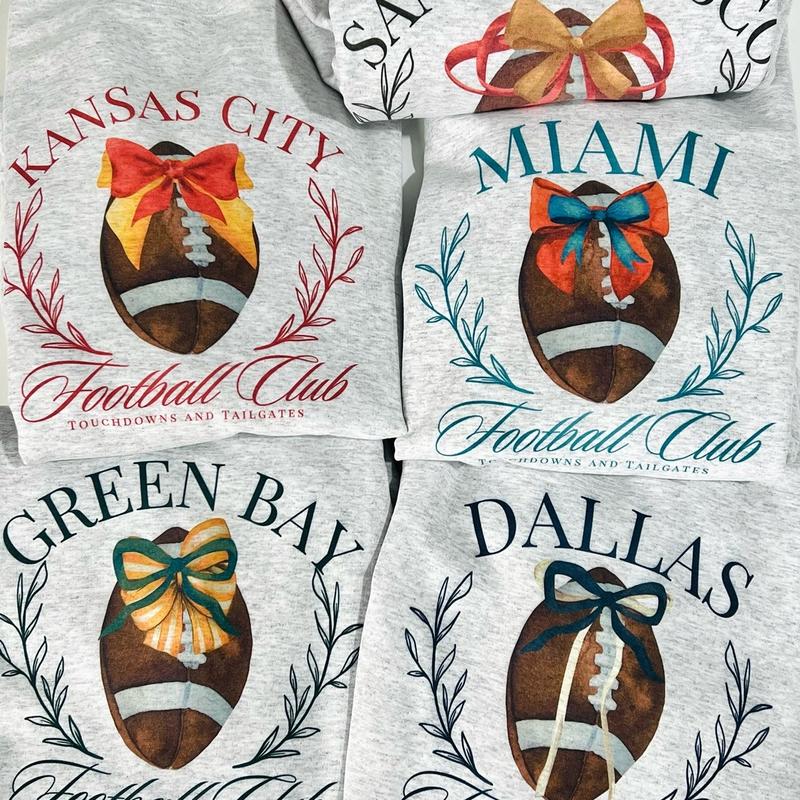 Coquette Football Sweatshirt Girly Football Bow Pullover Coquette City Football Team Sweatshirts Hometown Football Pullovers Unisex Football Sports Sweatshirts