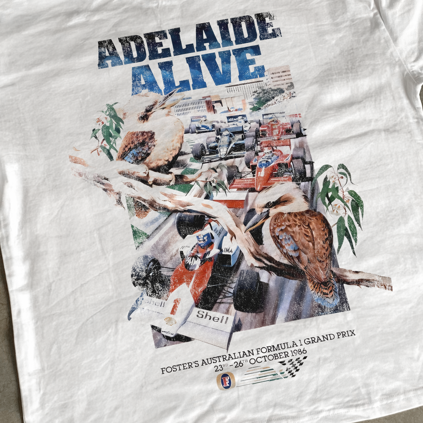 FOSTERS 1986 GRAND PRIX 'ADELAIDE ALIVE' WHITE HEAVY TEE