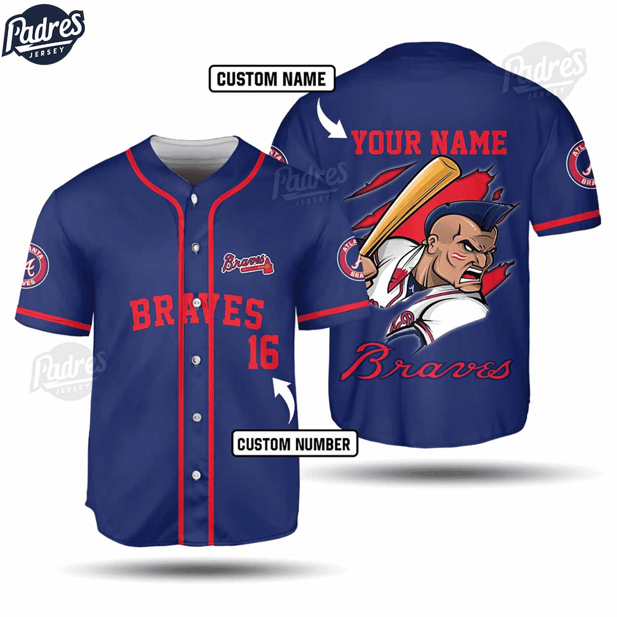 Atlanta Braves Custom MLB Baseball Jersey Gift - Padres Jersey Oasis: Elevate Your Baseball Style Game