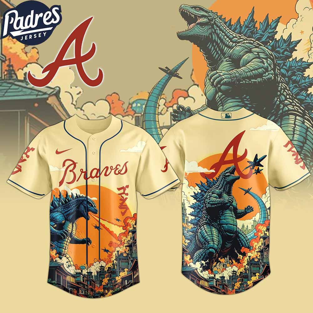 Atlanta Braves MLB X Godzilla Custom New Baseball Jersey - Padres Jersey Oasis: Elevate Your Baseball Style Game