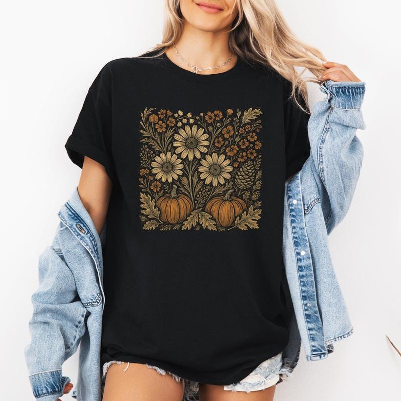 Autumn Wildflowers, Minimalist, Gorgeous, Fall, Pumpkin, Tshirt, Cotton Tshirt, Witch, Spooky, Ghost, Women's Graphic Tee