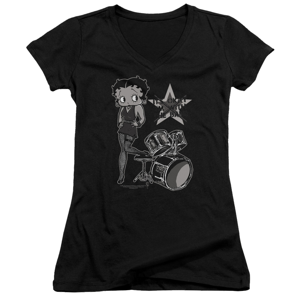 Betty Boop With The Band - Juniors V-Neck T-Shirt