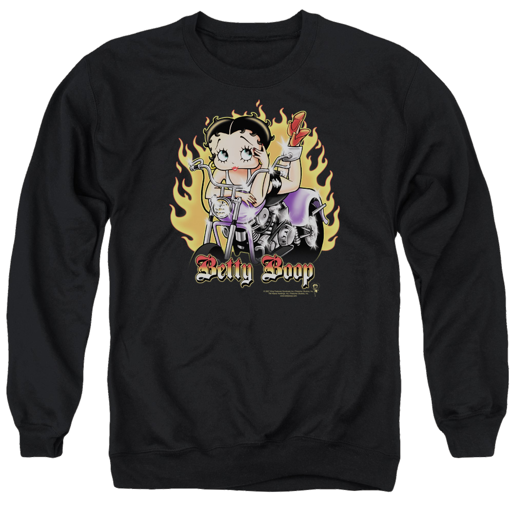 Betty Boop Biker Flames Boop - Men's Crewneck Sweatshirt