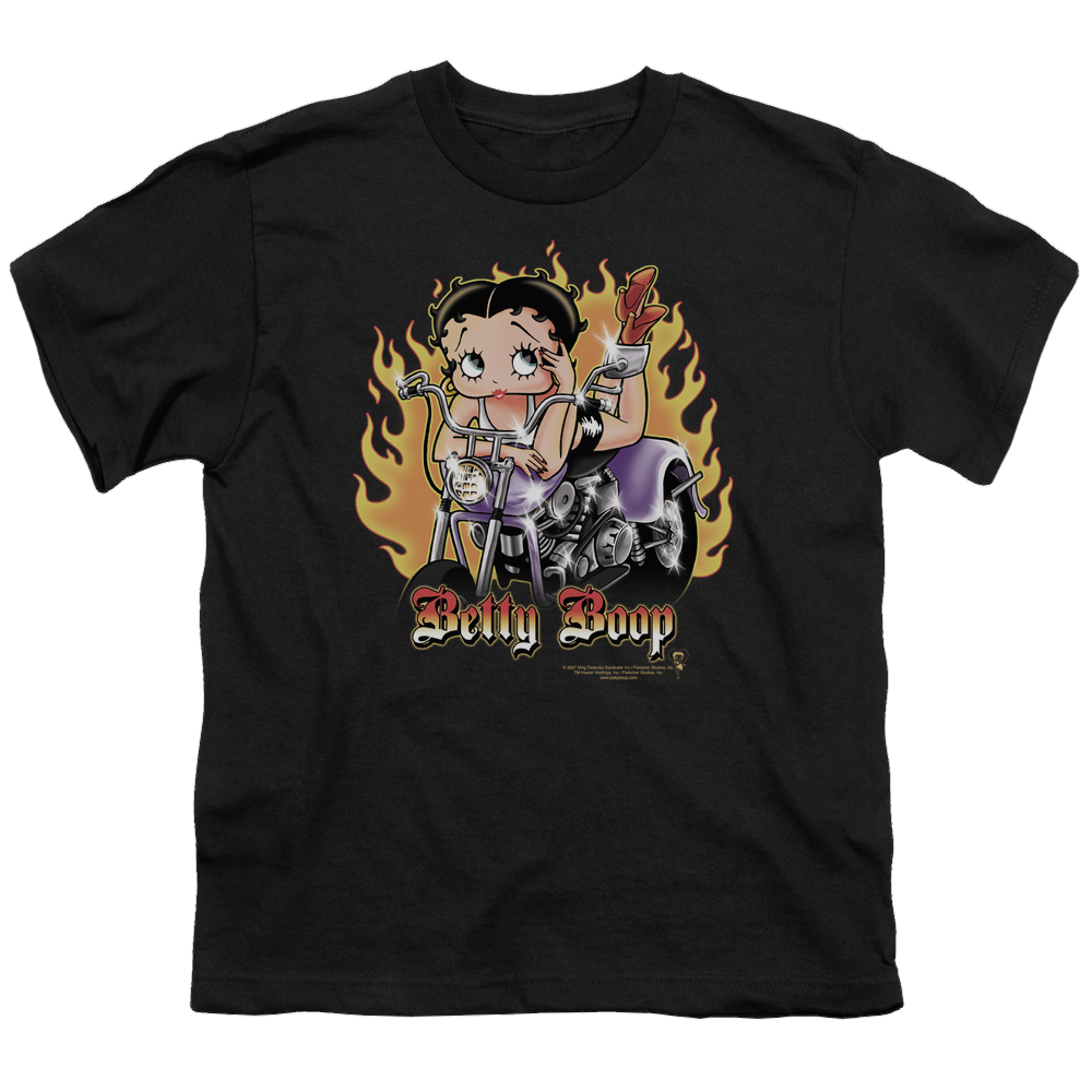 Betty Boop Biker Flames Boop - Youth T-Shirt