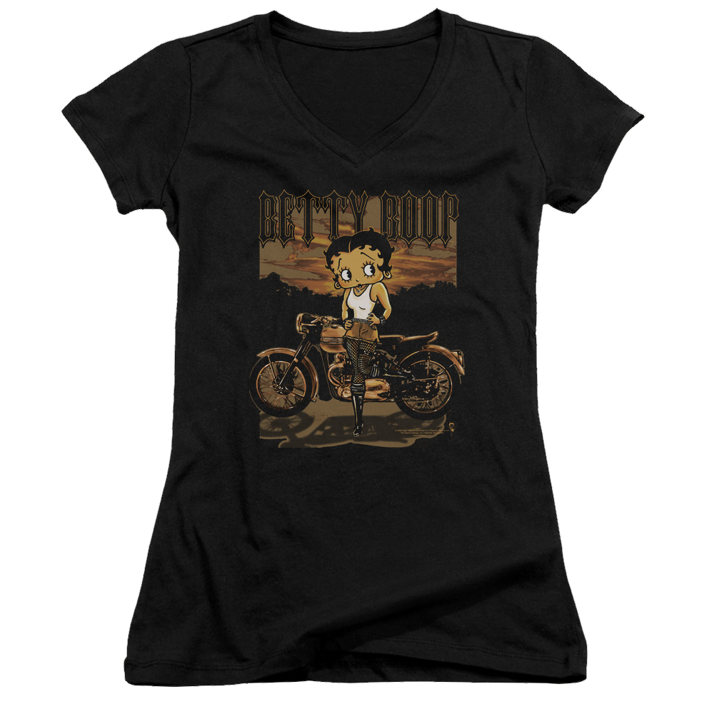 Betty Boop Rebel Rider - Juniors V-Neck T-Shirt
