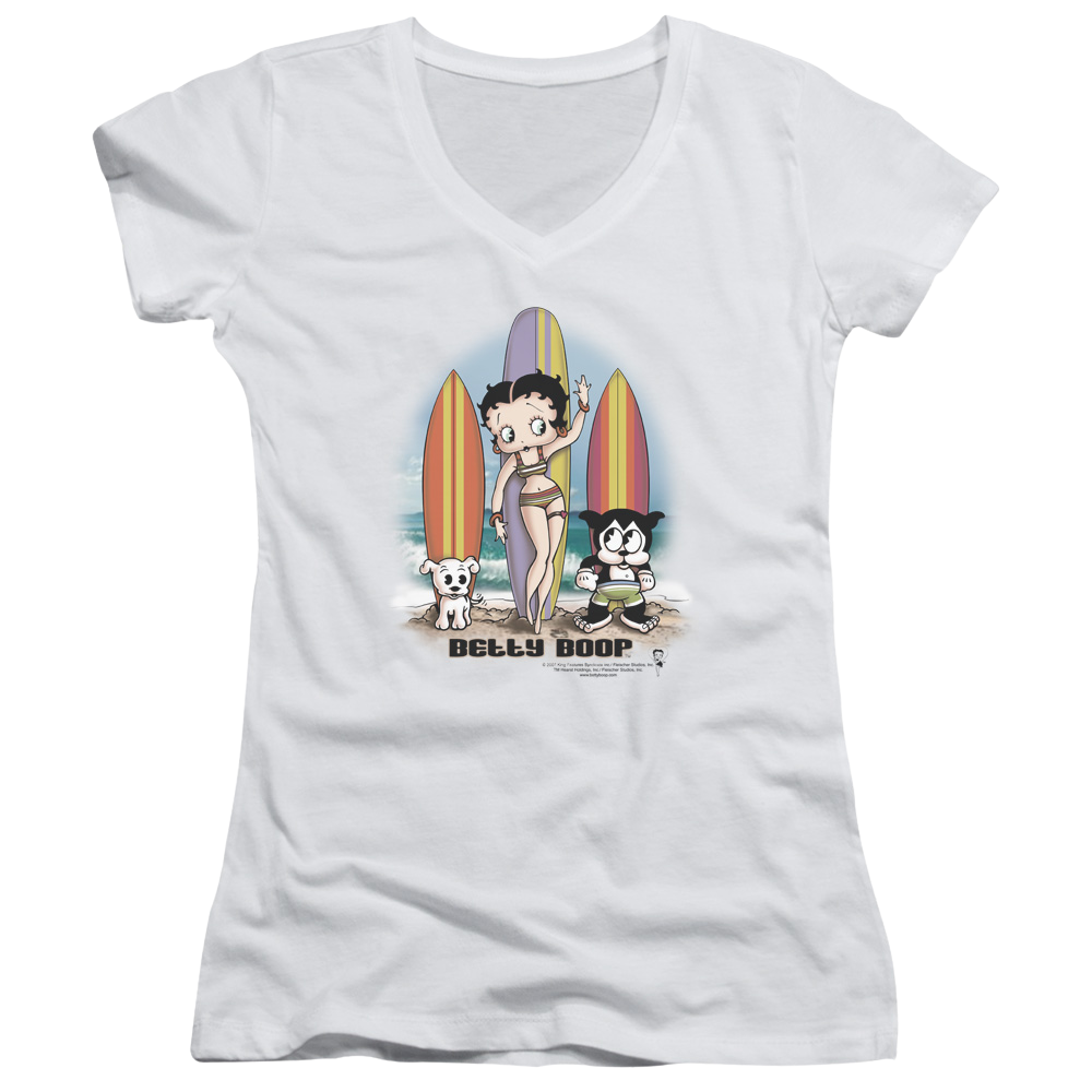Betty Boop Surfers - Juniors V-Neck T-Shirt