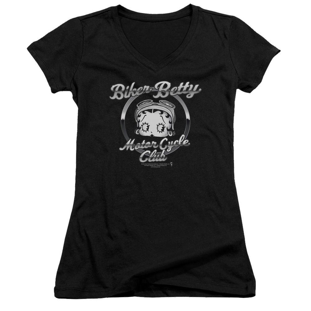 Betty Boop Chromed Logo - Juniors V-Neck T-Shirt