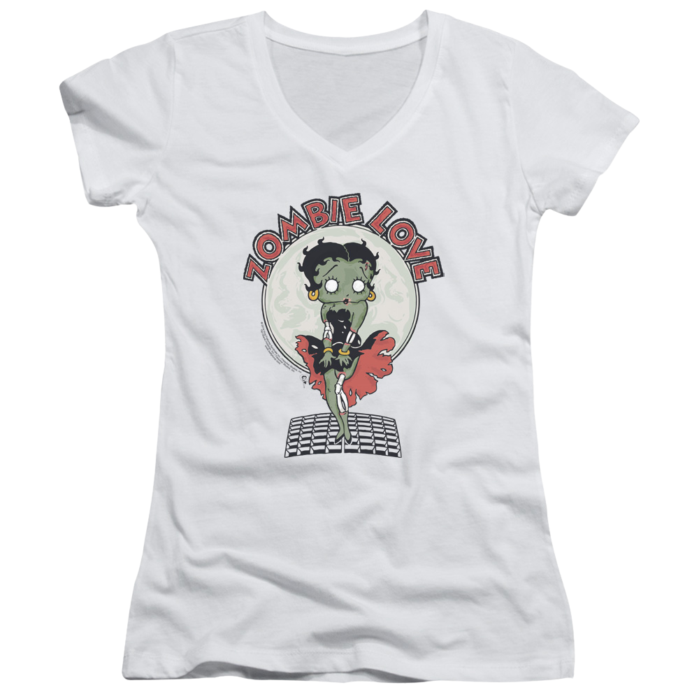 Betty Boop Breezy Zombie Love - Juniors V-Neck T-Shirt