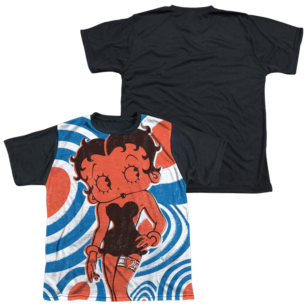 Betty Boop Mod Rings - Youth Black Back T-Shirt (Ages 8-12)