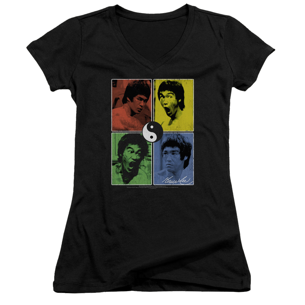 Bruce Lee Enter Color Block - Juniors V-Neck T-Shirt