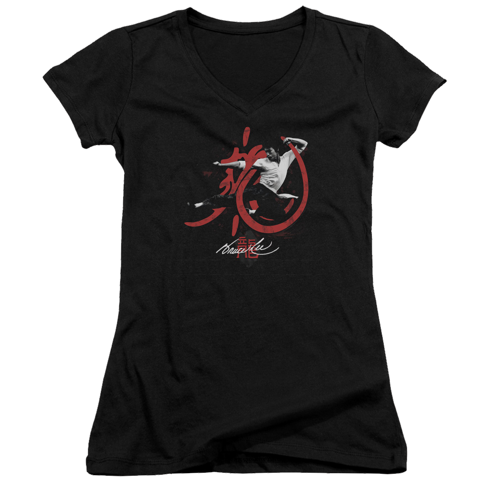Bruce Lee High Flying - Juniors V-Neck T-Shirt