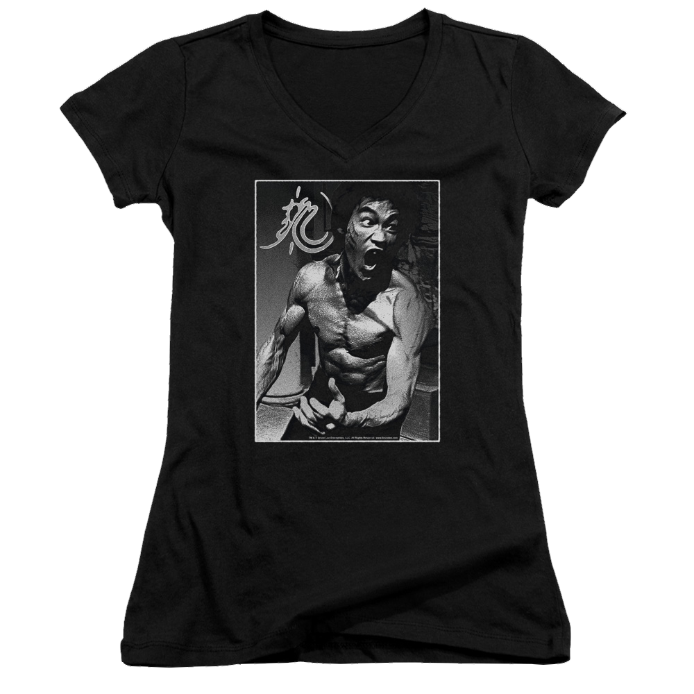 Bruce Lee Focused Rage - Juniors V-Neck T-Shirt