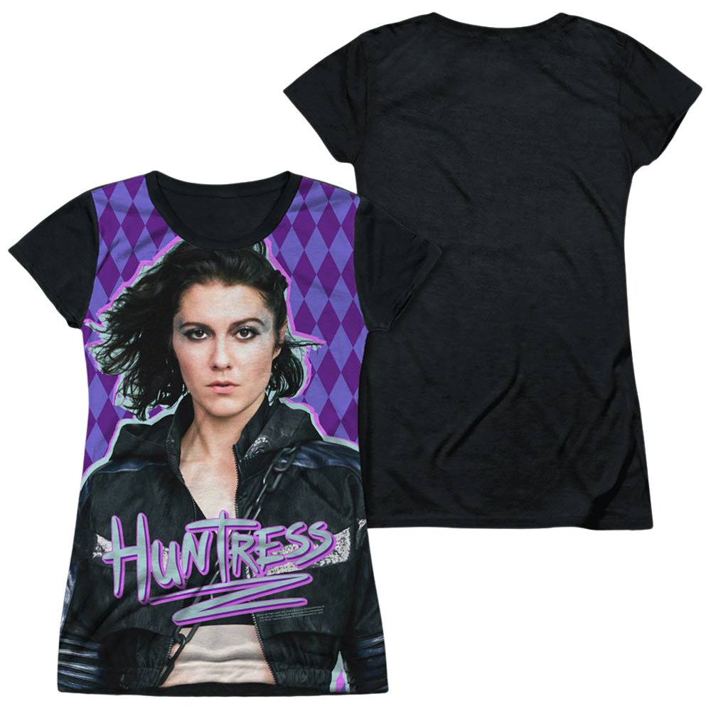 Birds of Prey Huntress - Juniors Black Back T-Shirt