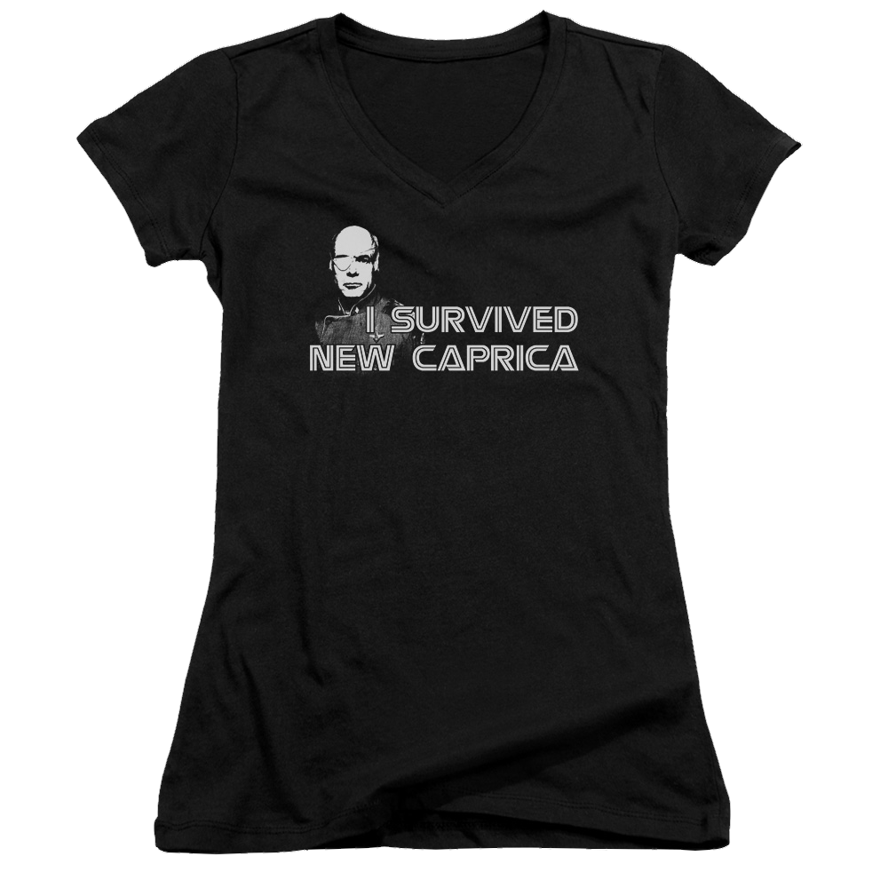 Battlestar Galactica I Survived New Caprica - Juniors V-Neck T-Shirt
