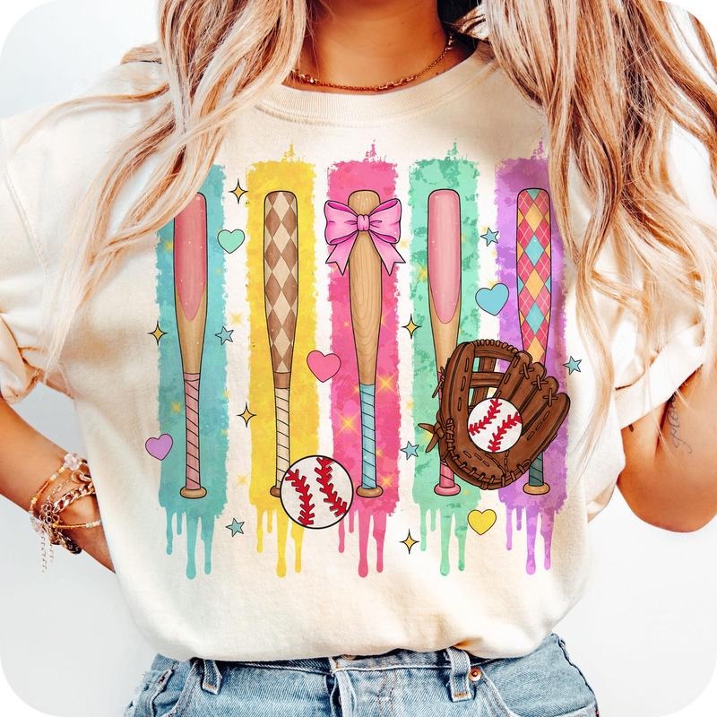Brushstroke Baseball Drip Shirt, Coquette Baseball T-Shirt, Baseball Mama Shirt, Game Day Mama T-Shirt