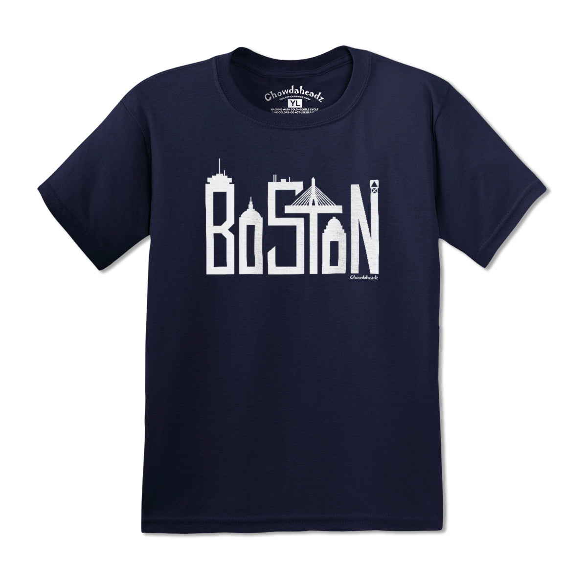 Boston Skyline White Letters Youth T-Shirt
