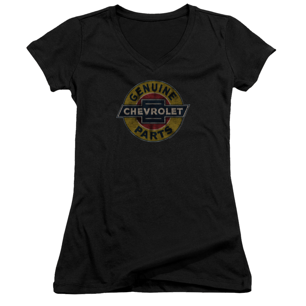 Chevrolet Genuine Chevy Parts Distressed Sign - Juniors V-Neck T-Shirt