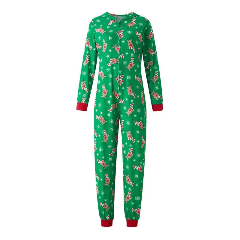 Christmas Women's Clothes, Long Sleeve Cartoon Print Hooded Jumpsuit Outfit
