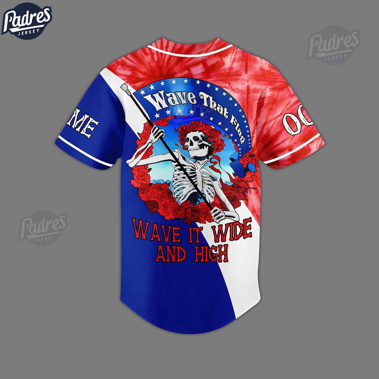 Custom 4th Of July Grateful Dead Wave That Flag Wave It Wide And High Baseball Jersey - Padres Jersey Oasis: Elevate Your Baseball Style Game