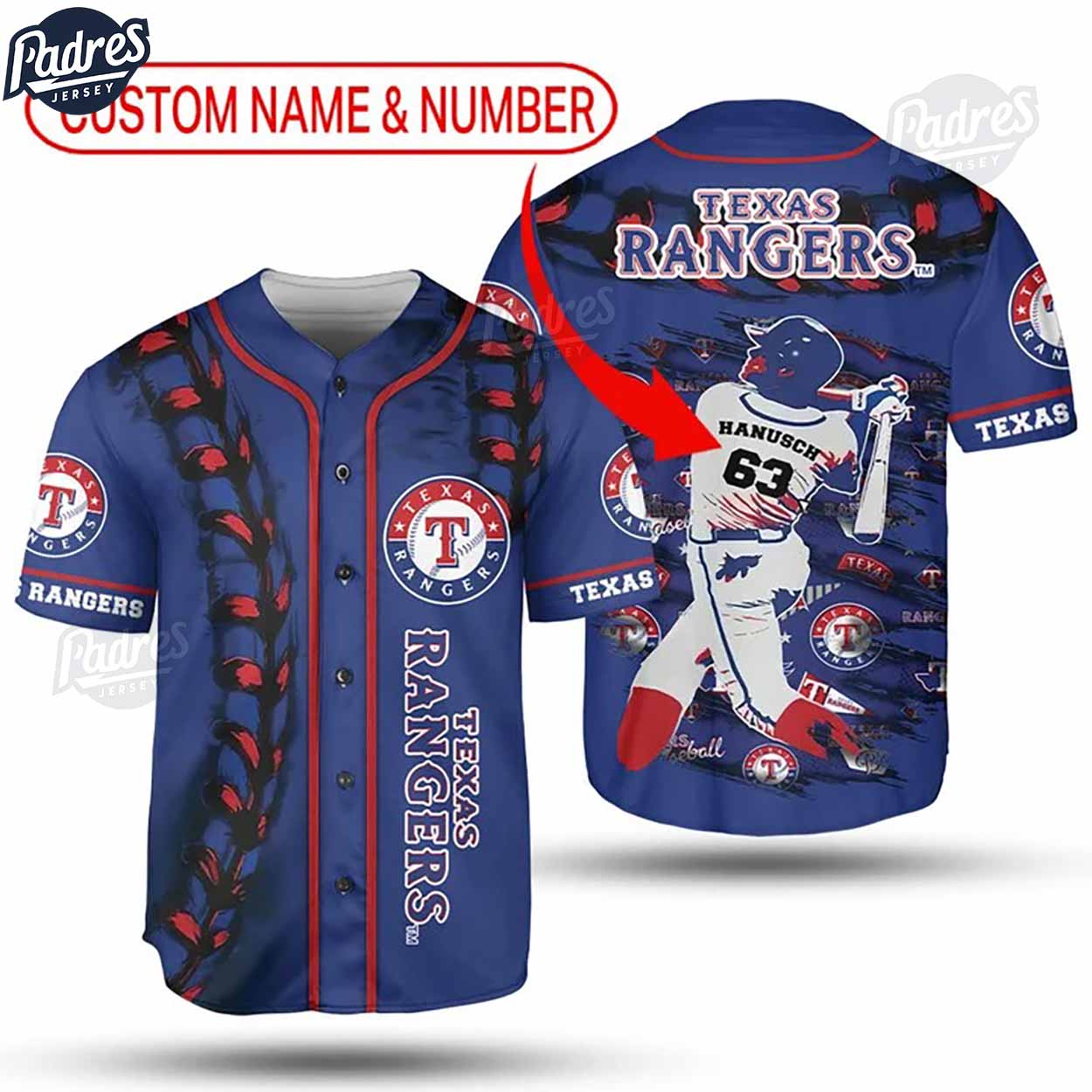 Custom And Number Texas Rangers Baseball Jersey - Padres Jersey Oasis: Elevate Your Baseball Style Game