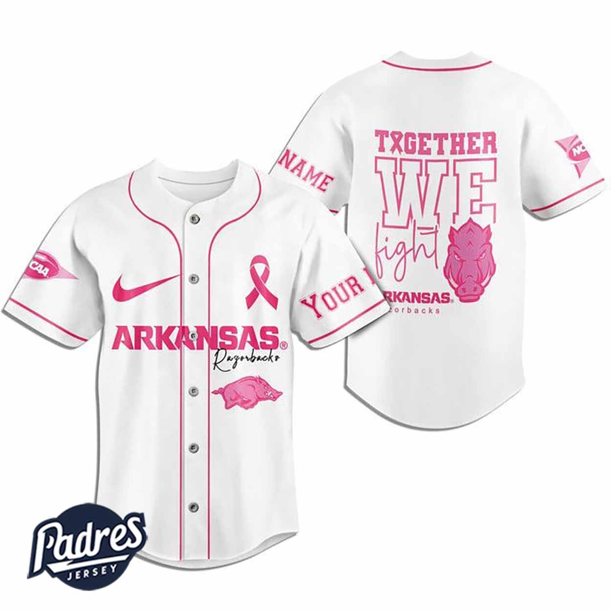 Custom Arkansas Razorbacks Breast Cancer Baseball Jersey - Padres Jersey Oasis: Elevate Your Baseball Style Game