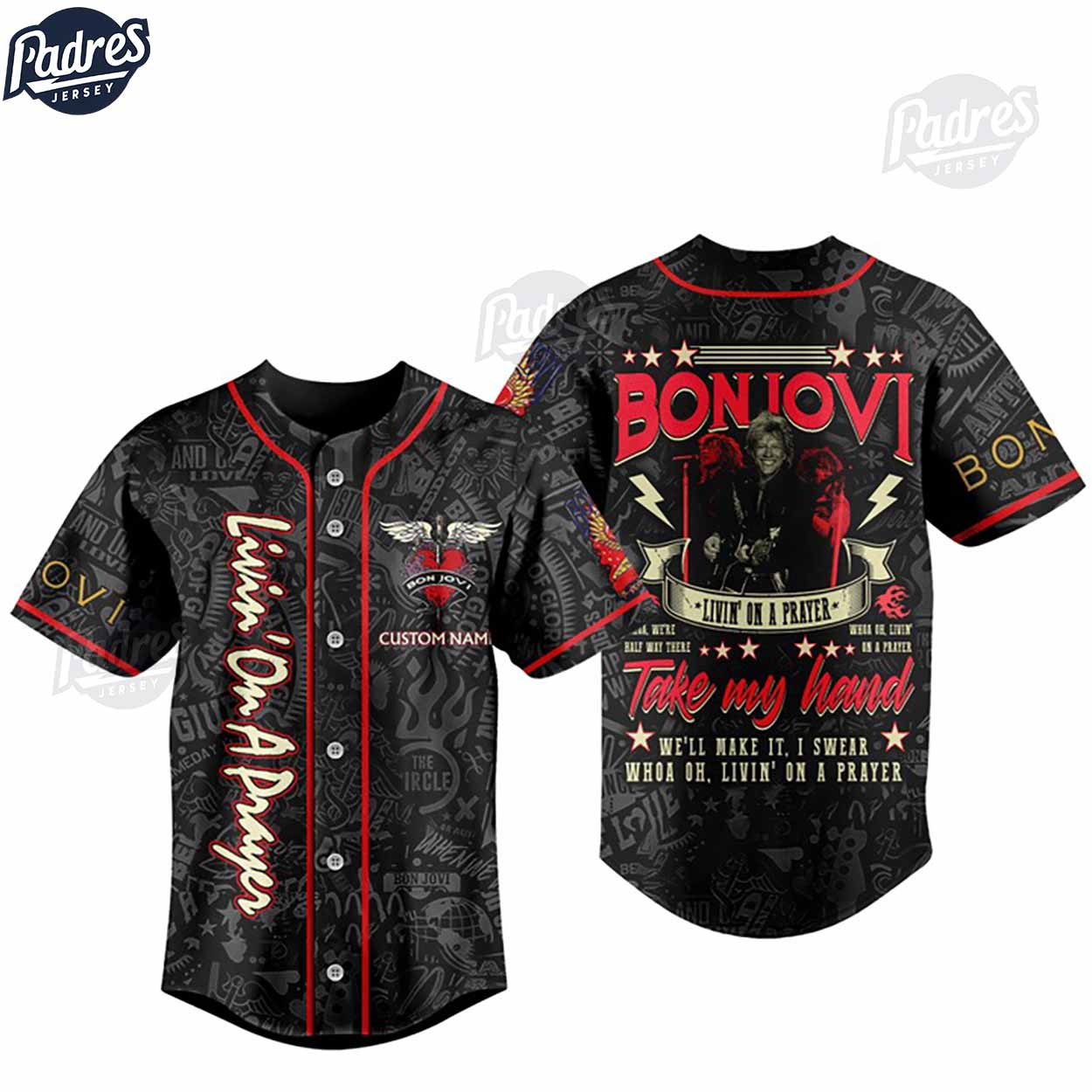 Custom Bon Jovi Livin' On A Prayer Take My Hand Baseball Jersey - Padres Jersey Oasis: Elevate Your Baseball Style Game