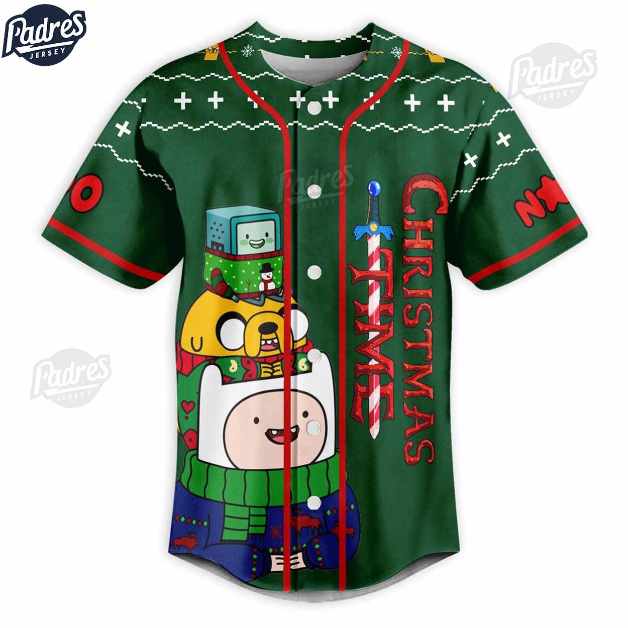 Custom Christmas Adventure Time Baseball Jersey - Padres Jersey Oasis: Elevate Your Baseball Style Game