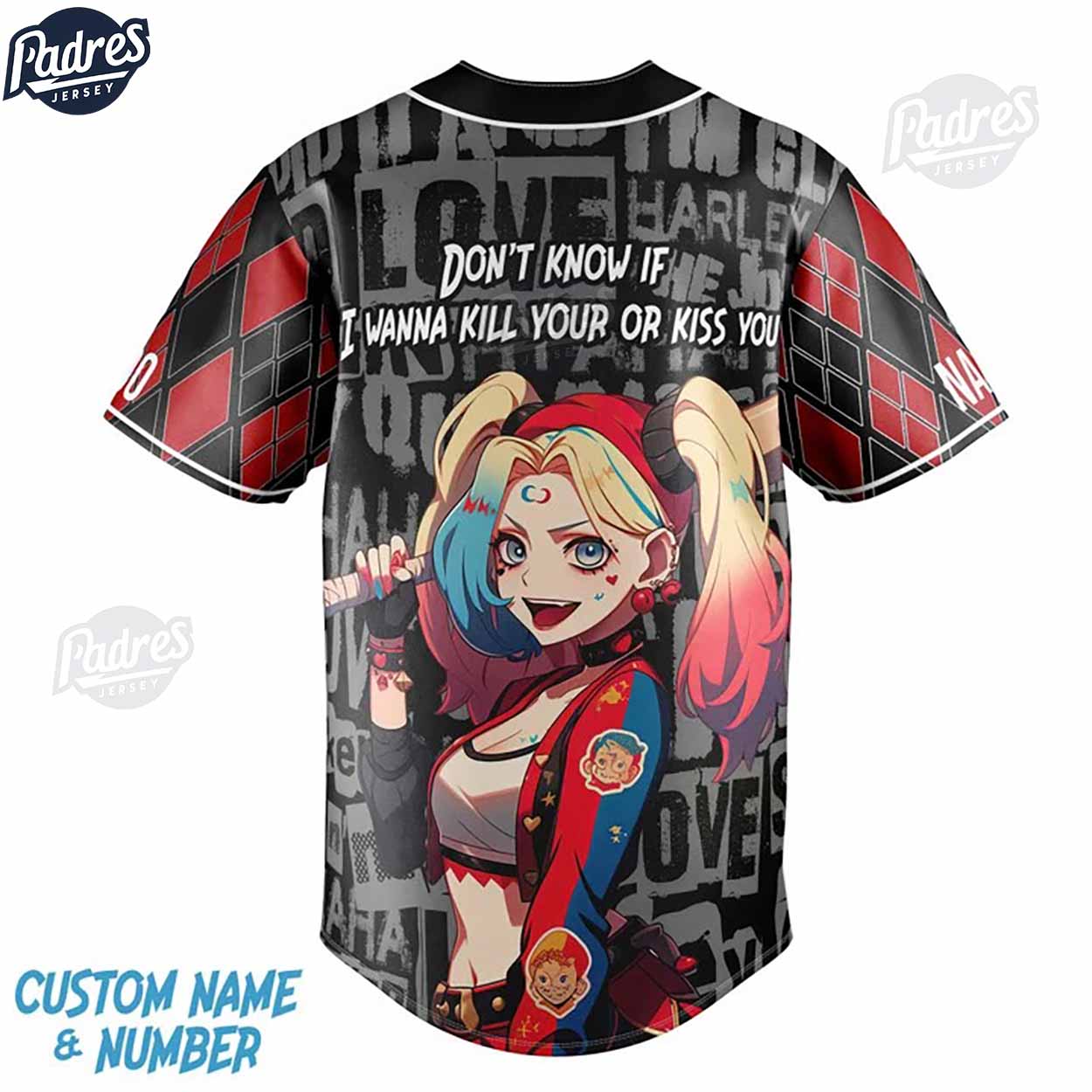 Custom DC Studios Harley Quinn Baseball Jersey - Padres Jersey Oasis: Elevate Your Baseball Style Game