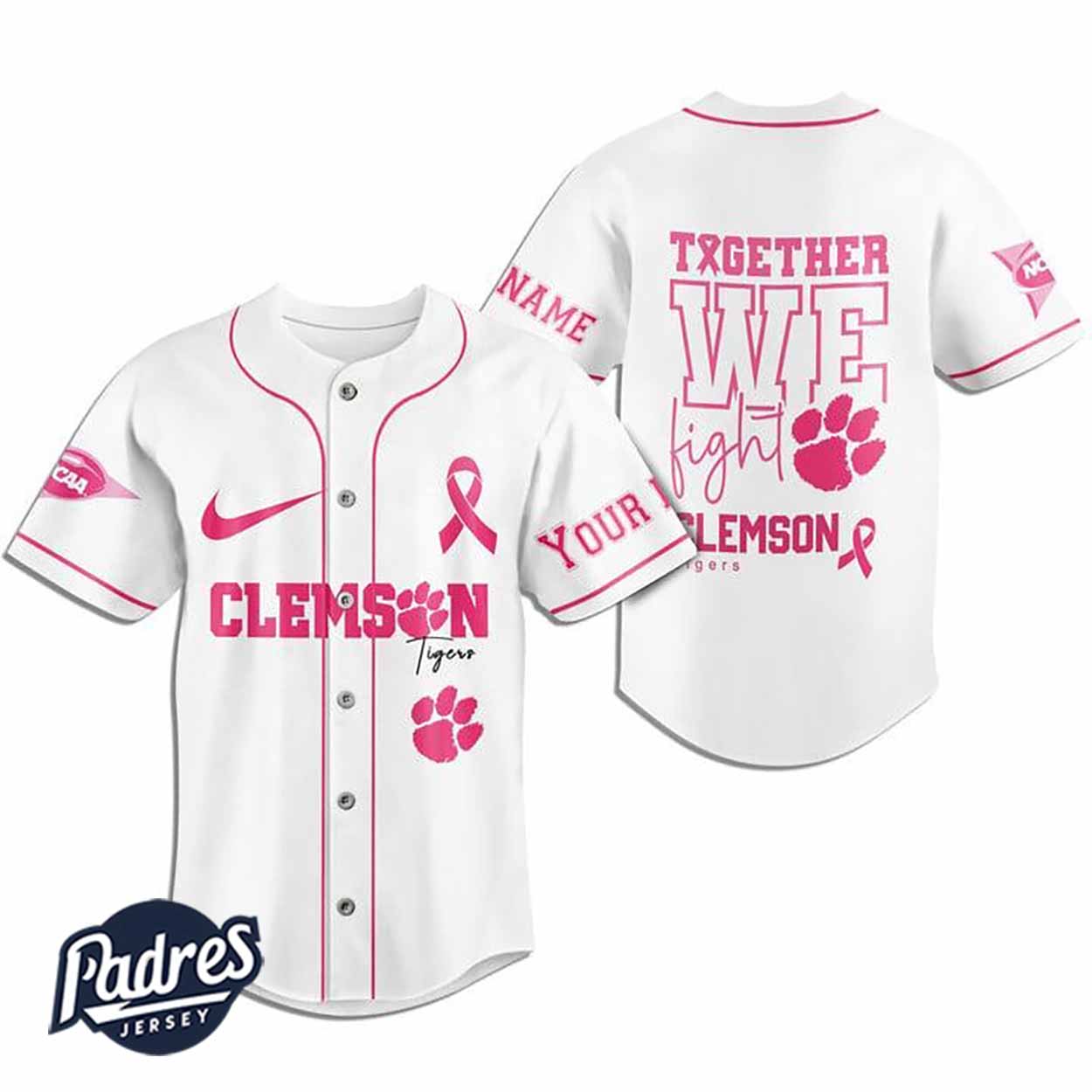 Custom NCAA Clemson Tigers Breast Cancer Baseball Jersey - Padres Jersey Oasis: Elevate Your Baseball Style Game