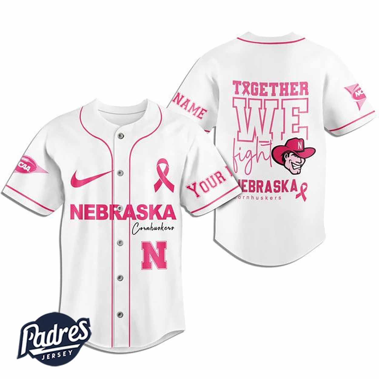 Custom NCAA Nebraska Cornhuskers Breast Cancer Baseball Jersey - Padres Jersey Oasis: Elevate Your Baseball Style Game