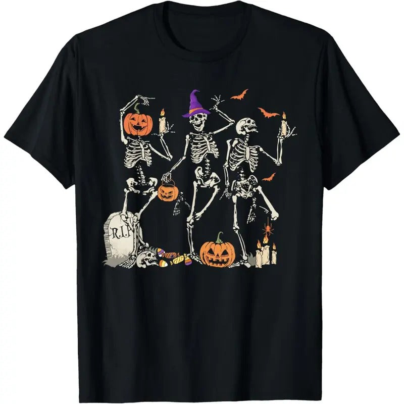 Dancing Skeleton Shirt for Women Men Happy Halloween Skull T-Shirt made in usa