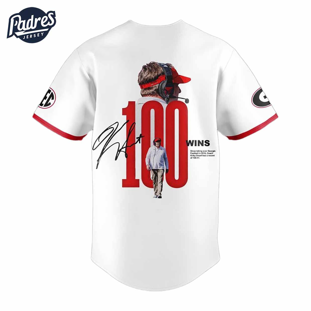 Georgia Bulldogs 100 Wins Since Taking Over Georgia Football Baseball Jersey Outfit - Padres Jersey Oasis: Elevate Your Baseball Style Game