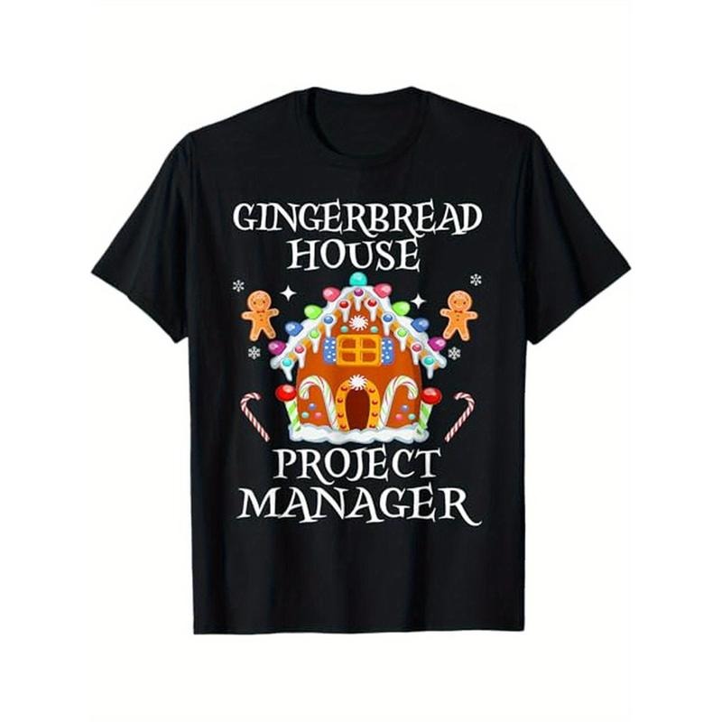 Gingerbread House Project manager Decorating Baking Xmas T-Shirt, Black, 100% Cotton, Gift for Men Dad Friends, S-XXXL made in usa