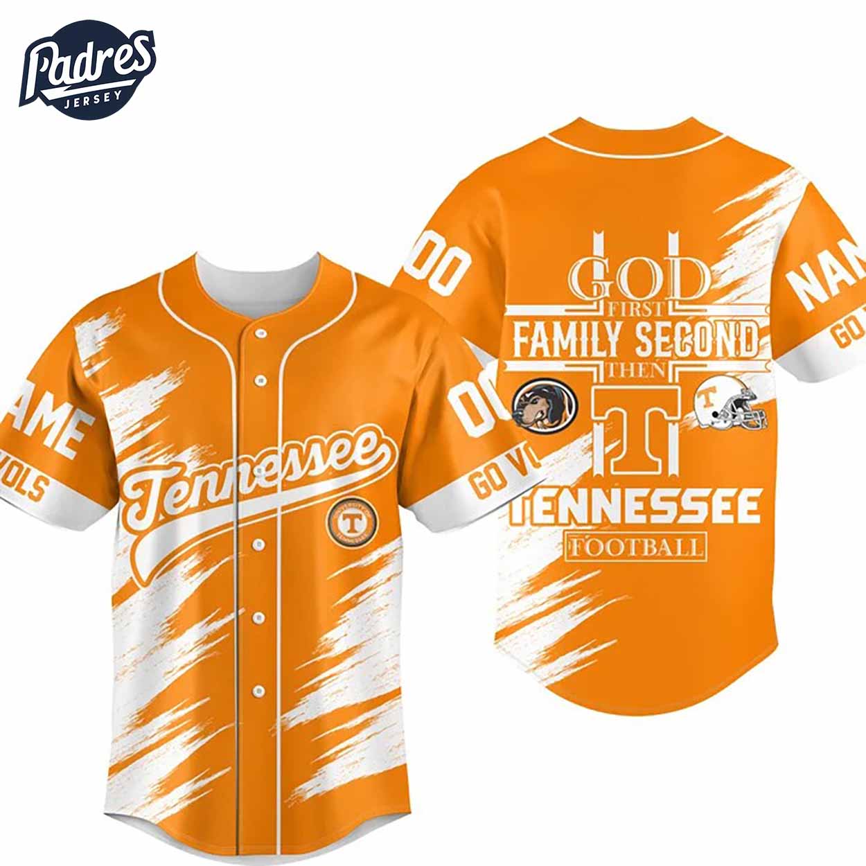 God First Family Second Then Tennessee Football Custom Baseball Jersey - Padres Jersey Oasis: Elevate Your Baseball Style Game