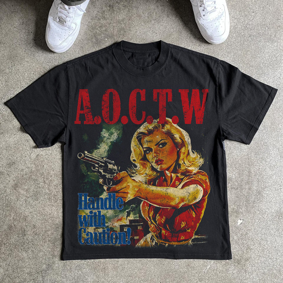 HANDLE WITH CAUTION HEAVYWEIGHT BLACK T-SHIRT