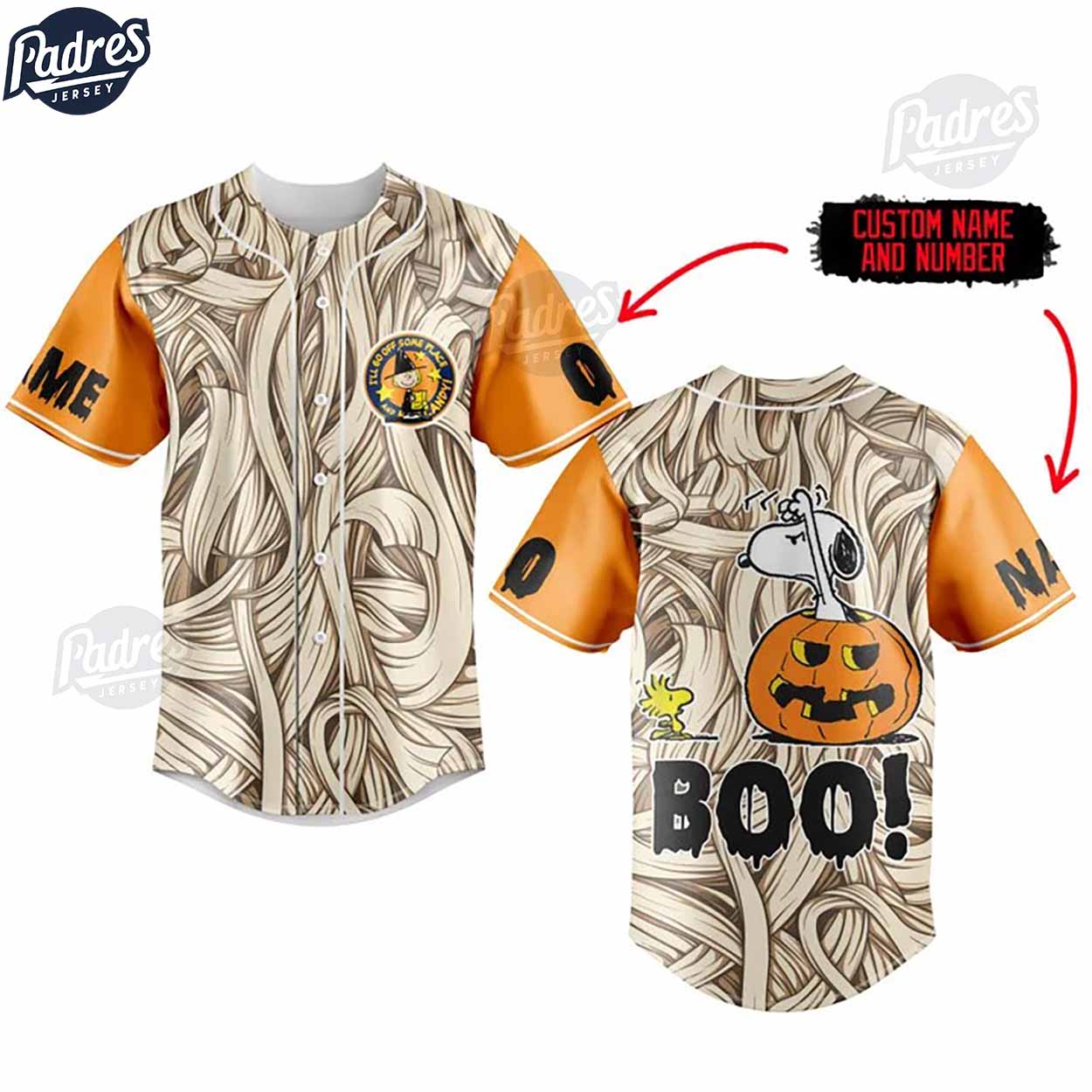 Halloween Snoopy Boo Custom Baseball Jersey Style - Padres Jersey Oasis: Elevate Your Baseball Style Game