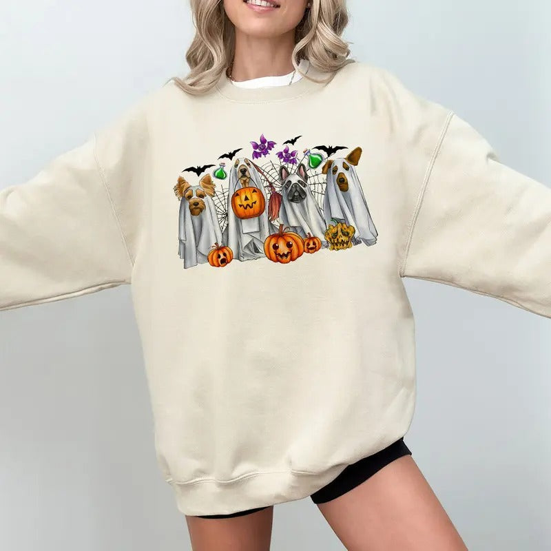 Halloween Sweatshirt,Halloween Sweater,Ghost Sweatshirt,Halloween Dog Sweatshirt,Ghost Dog Shirt,2024 Happy Halloween,Retro Spooky Season