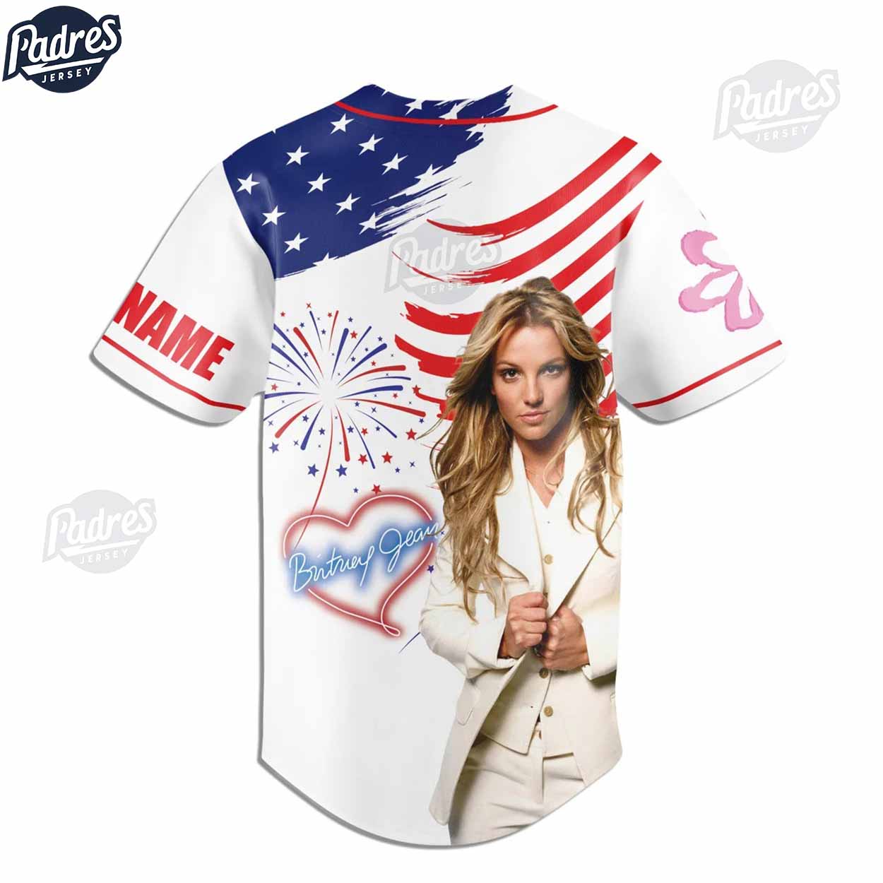 Happy 4th Of July Britney Spears USA Custom Baseball Jersey - Padres Jersey Oasis: Elevate Your Baseball Style Game