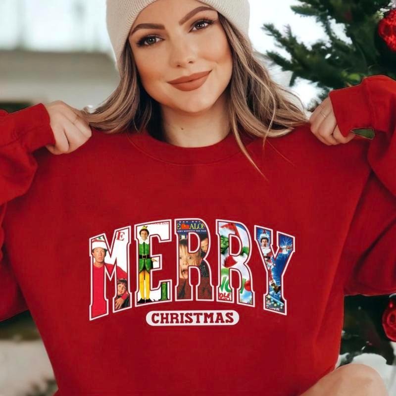 Merry Christmas 90s Movies Shirt/Sweatshirt/Hoodie, Retro Crewneck, For Girlfriend, Cotton, Print Tee