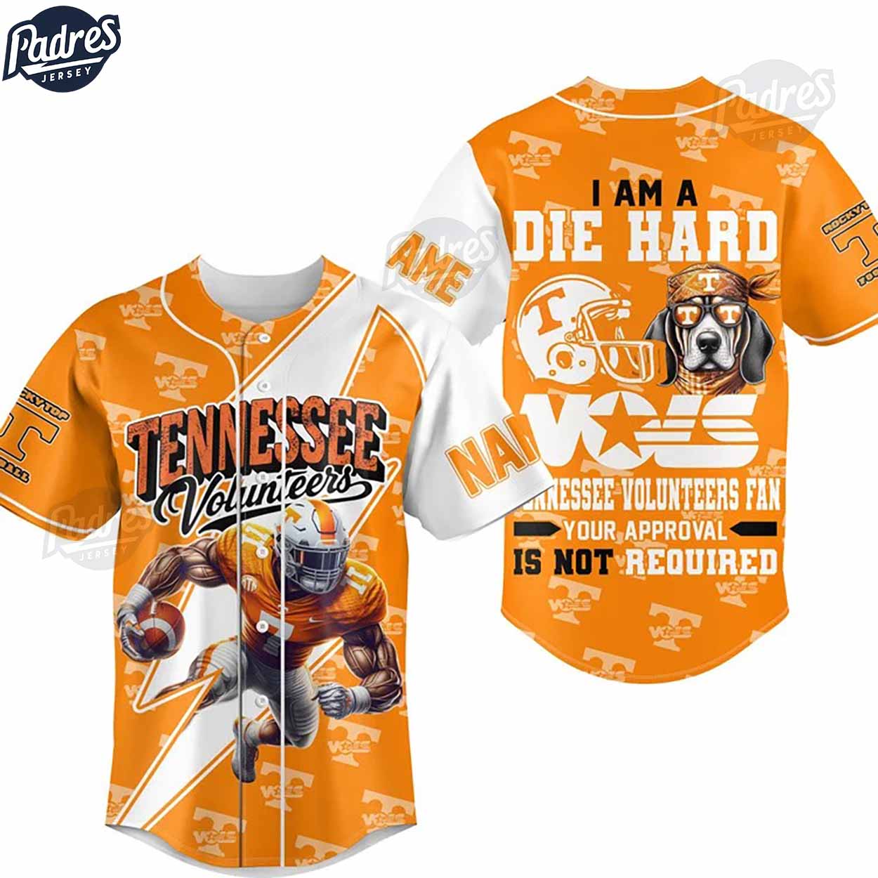 I Am Die Hard Fan Your Approval Is Not Required Tennessee Volunteers Football Baseball Jersey - Padres Jersey Oasis: Elevate Your Baseball Style Game