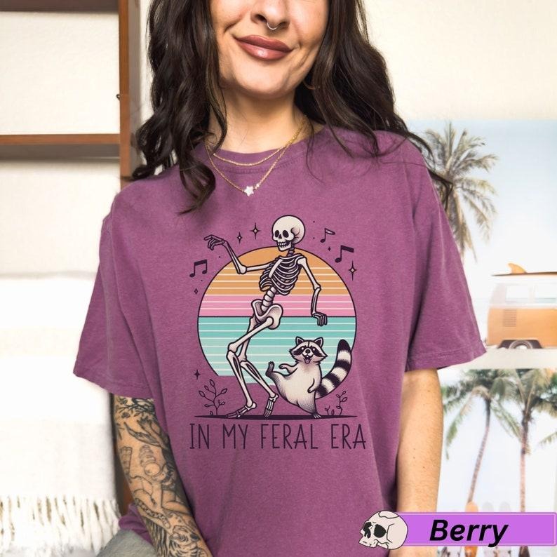 In My Feral Era Racoon and skeleton T Shirt Hoodie Sweater, In My Feral Era T-Shirt, Racoon and Skeleton Dancing Tshirt, Trash Panda Tshirt, My Feral Era
