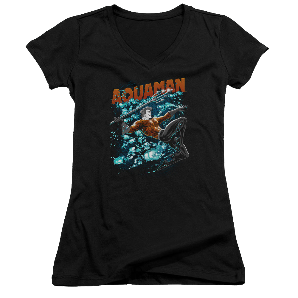 Aquaman Aqua Bubbles - Juniors V-Neck T-Shirt