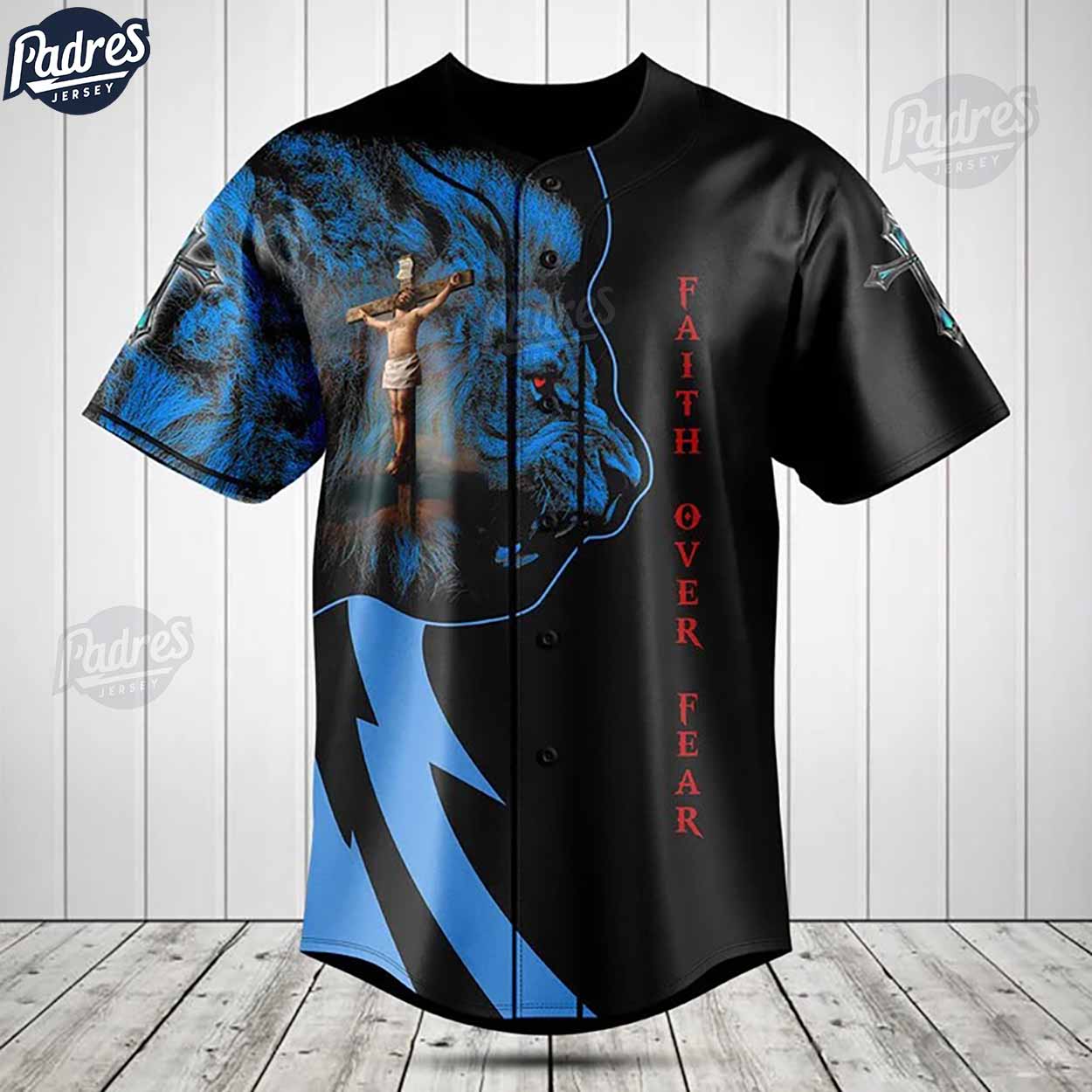 Jesus And Lion Faith Over Fear Baseball Jersey - Padres Jersey Oasis: Elevate Your Baseball Style Game