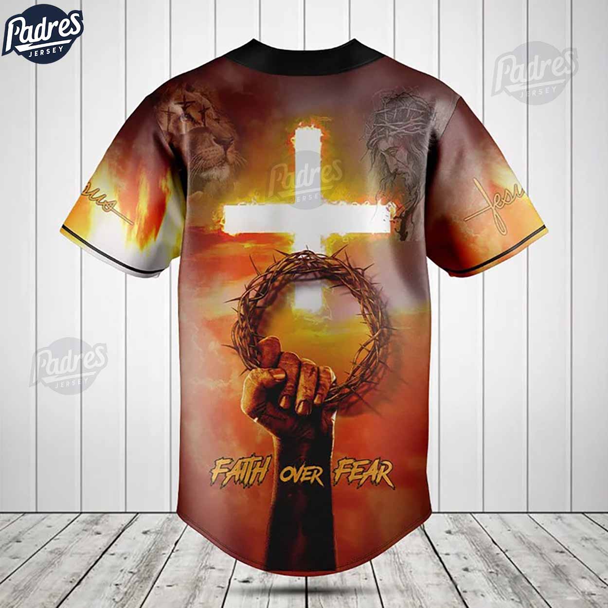 Jesus And Lion Faith Over Fear Baseball Jersey For You - Padres Jersey Oasis: Elevate Your Baseball Style Game